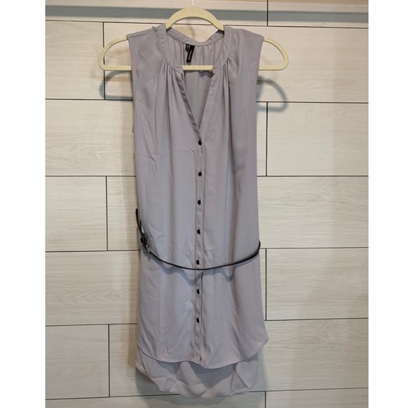 Long Grey Button Up Blouse with Belt - Picture 1 of 3